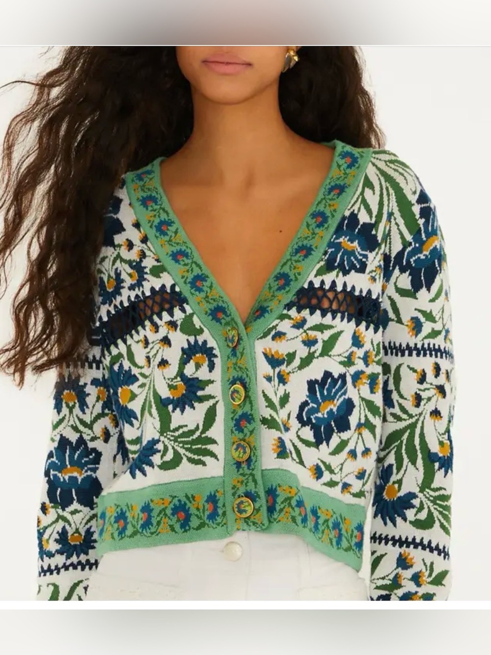 FARM Rio Off-White Manoela Buttoned Knit Cardigan